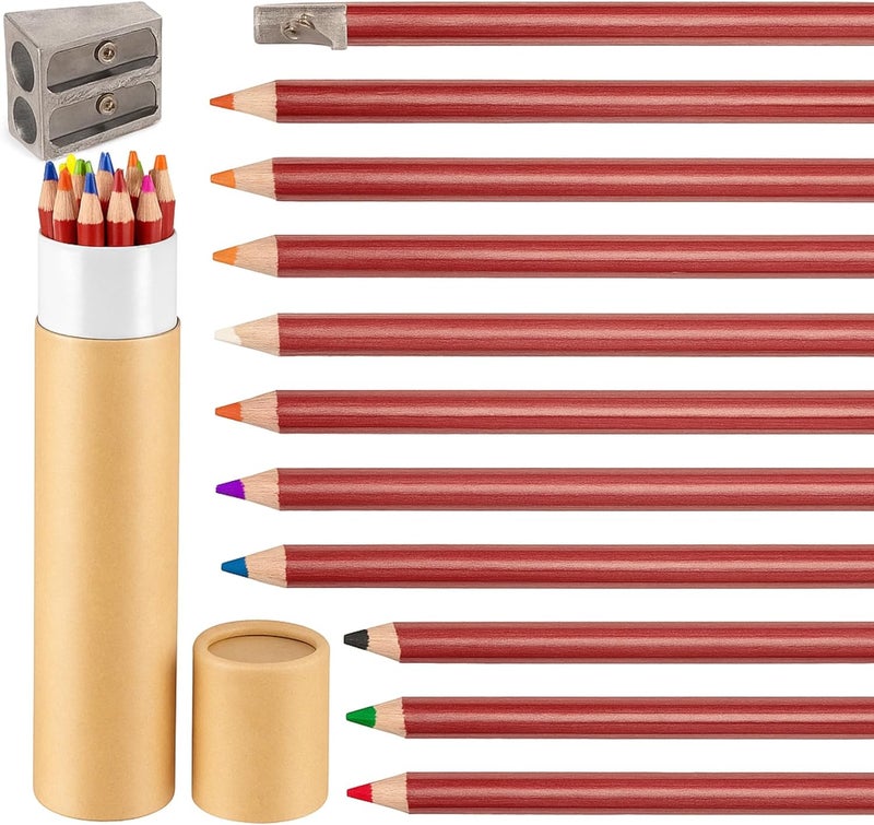 Eersida 12 Pcs Wooden Chalk Pencils with Sharpener and Kraft Paper Pen Container Chalkboard Pencils Real Slate Colored Chalk Art for Chalkboard Drawing Writing Board, Assorted Colors - Image 1